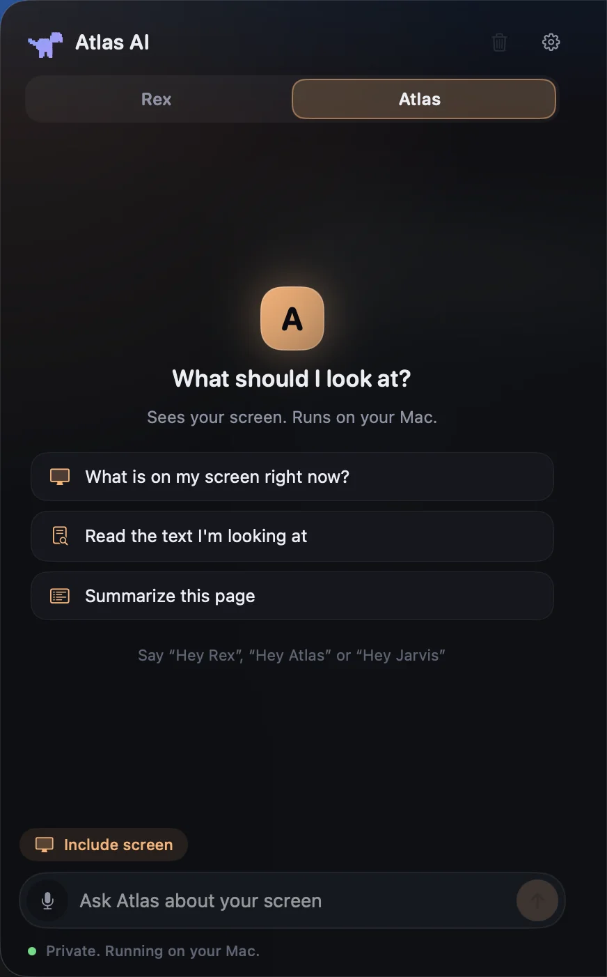 Atlas mode asking what to look at on screen